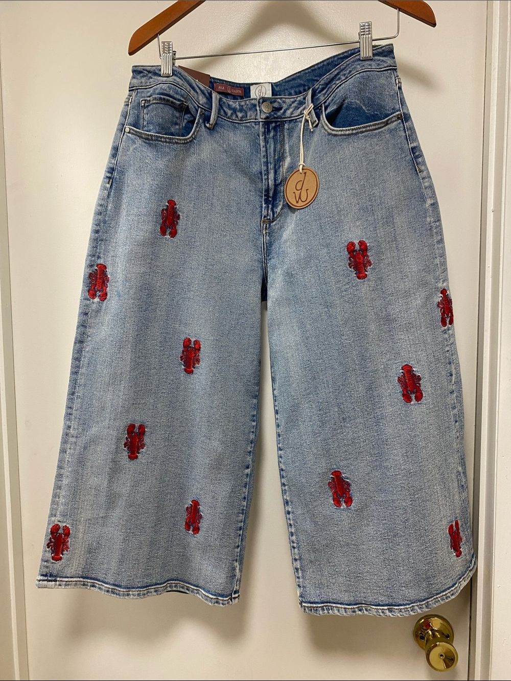 DRIFTWOOD Light Blue Denim Wide-Leg Jeans with Red Embroidery
